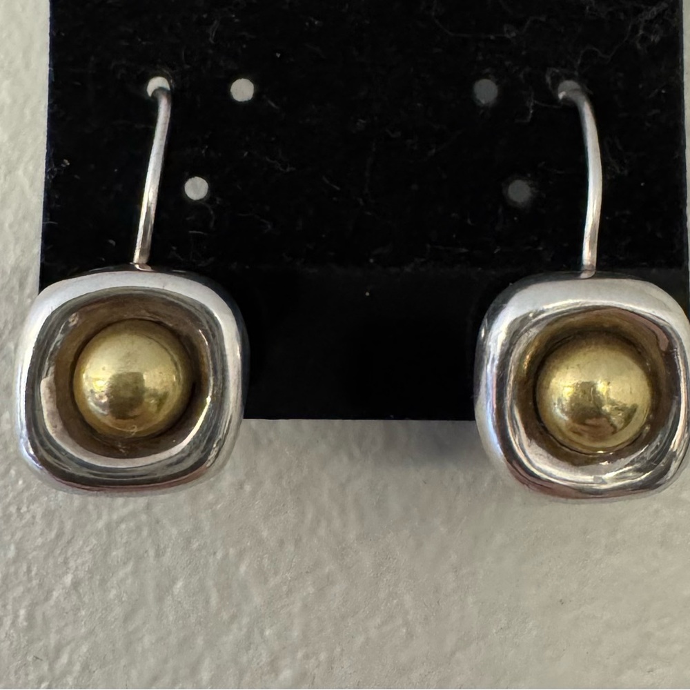DG Vintage 925 Sterling Silver Gold Tone Square .5” Drop Earring